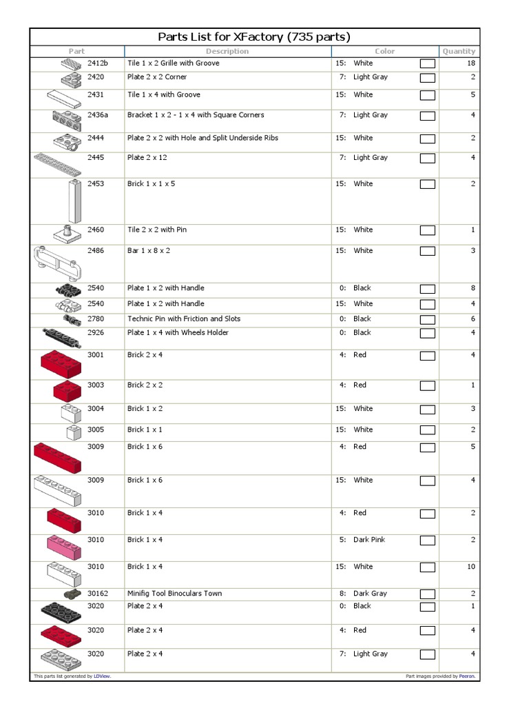 Parts List For XFactory | PDF | Manufactured Goods | Motor Vehicle