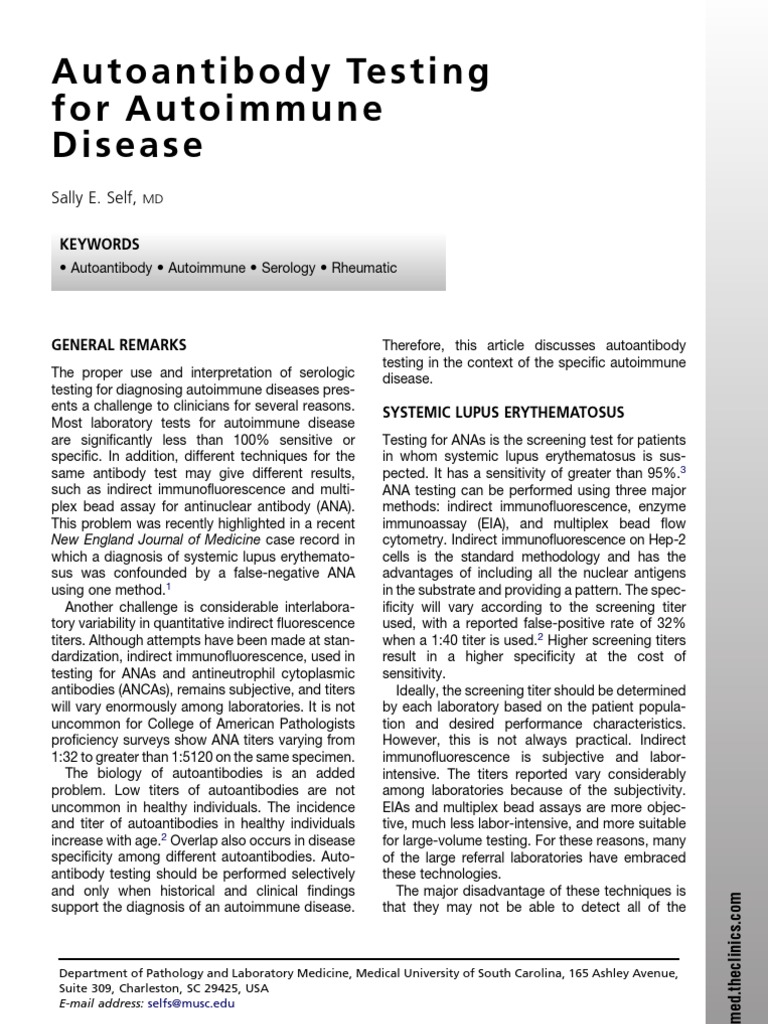 Auto Antibody Testing For Autoimmune Disease PDF Systemic Lupus