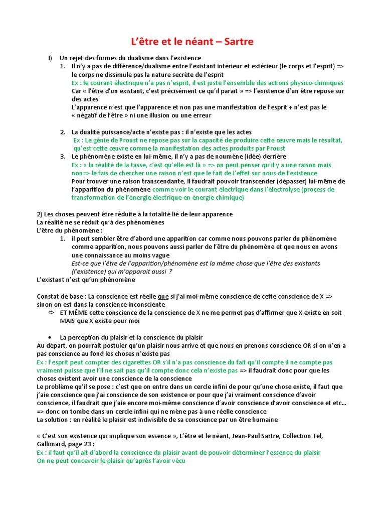 Fiche (Livre) - L'être Et Le Néant Sartre | PDF | Conscience | Rien