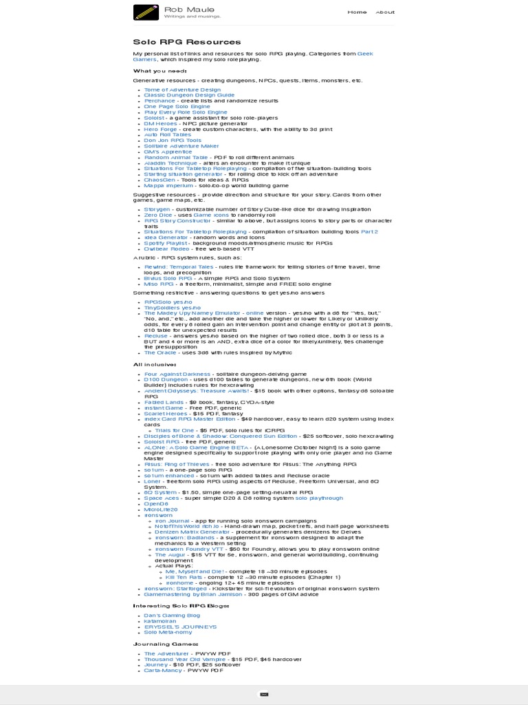 Solo RPG Resources and Tools Guide | PDF | Role Playing Games ...