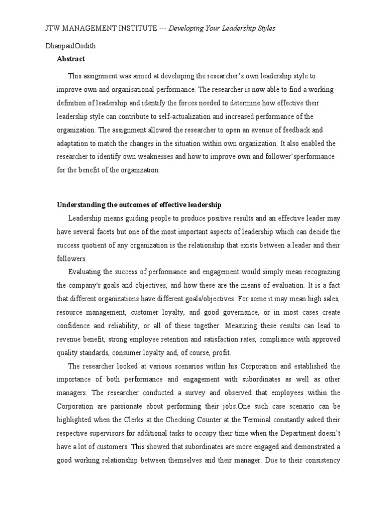 Developing Effective Leadership Styles | PDF | Leadership | Behavior