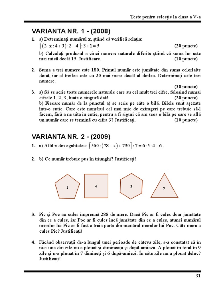 Selectie Teste Matematica | PDF