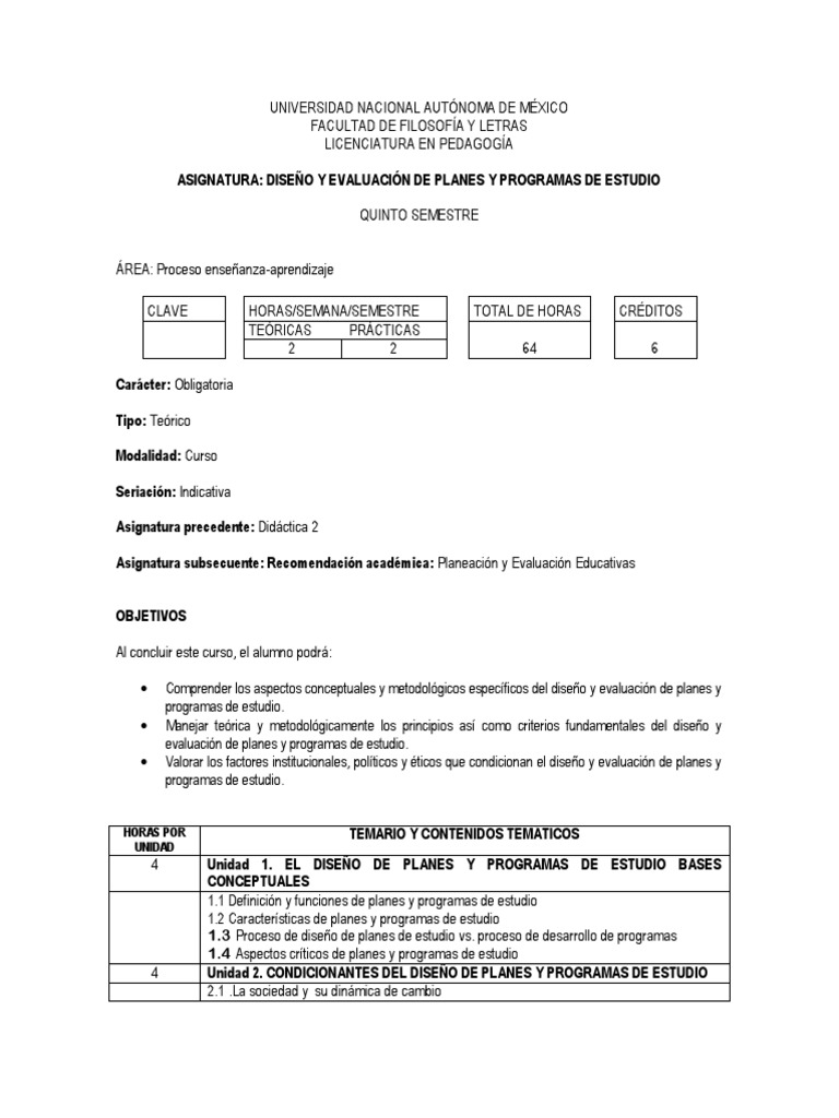 Diseño y Evaluación de Planes y Programas de Estudio 1 | PDF | Plan de ...