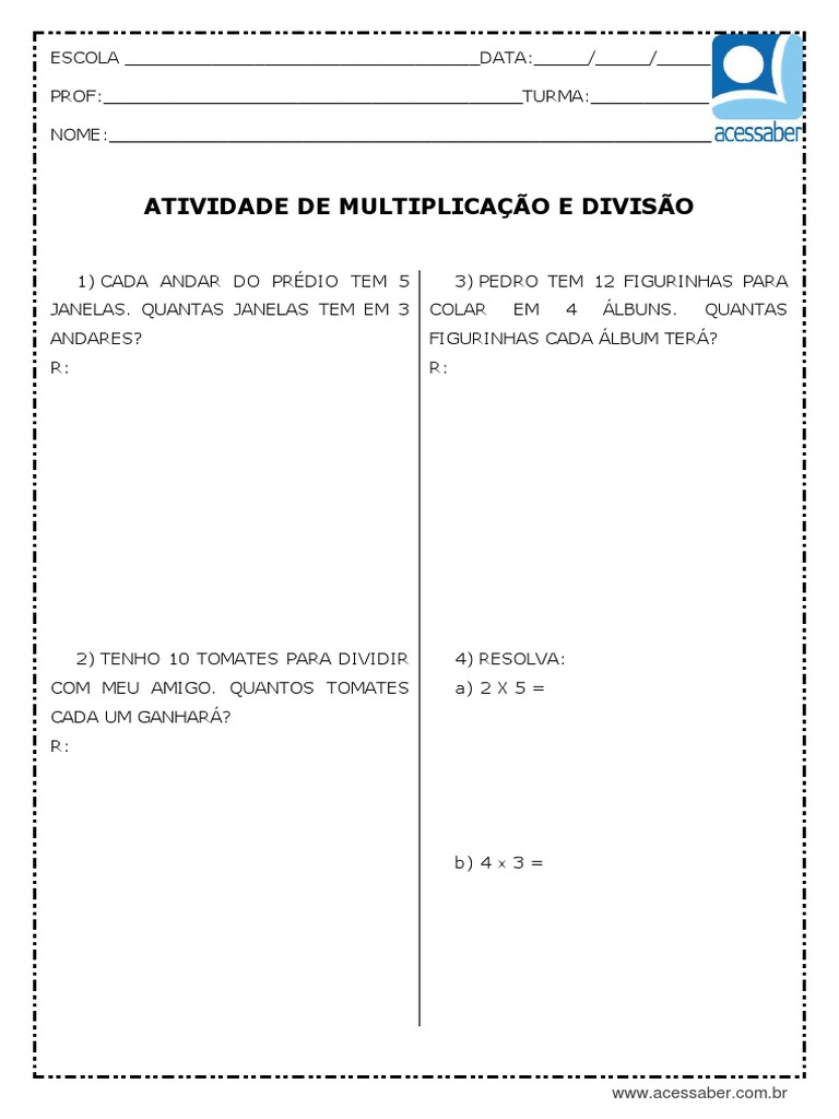 Atividade Matematica Multiplicacao e Divisao 2 Ano e 3 Ano | PDF