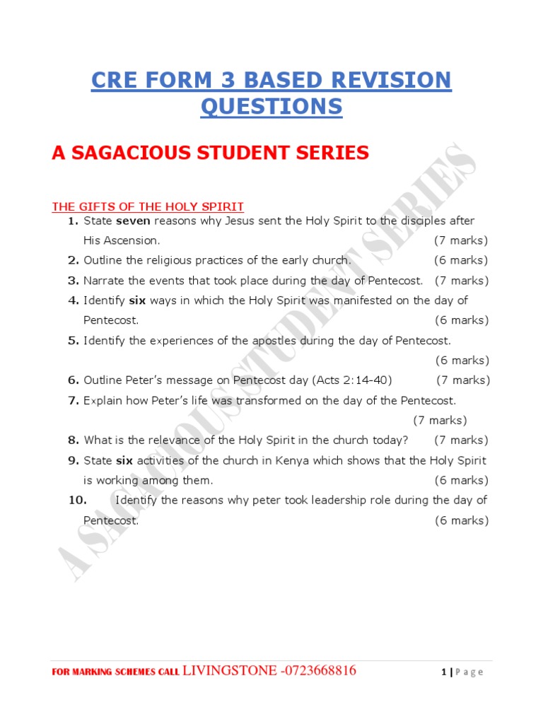 Form 3 CRE Revision Questions PDF | PDF | Prophet | Jeremiah