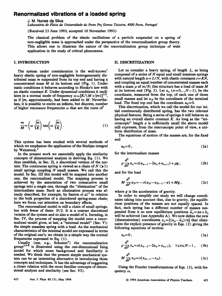 Renormalized Vibrations of Loaded Spring | PDF