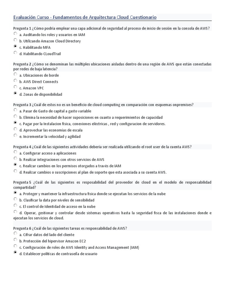 Evaluación de Fundamentos en AWS | PDF | Computación en la nube ...