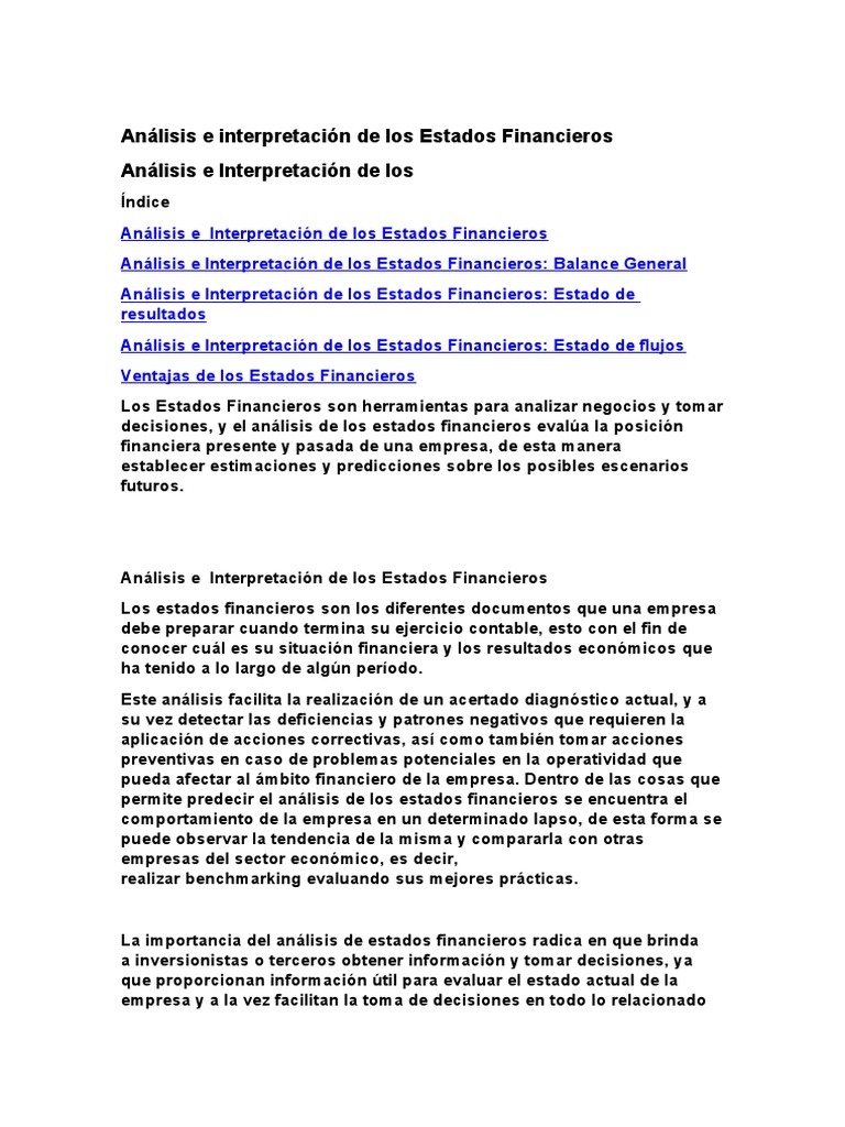 Análisis de Estados Financieros Empresariales | PDF | Estado financiero ...