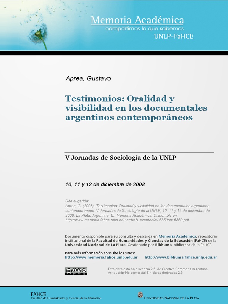 Aprea Testimonios Argentina | PDF | Testimonio | Documental