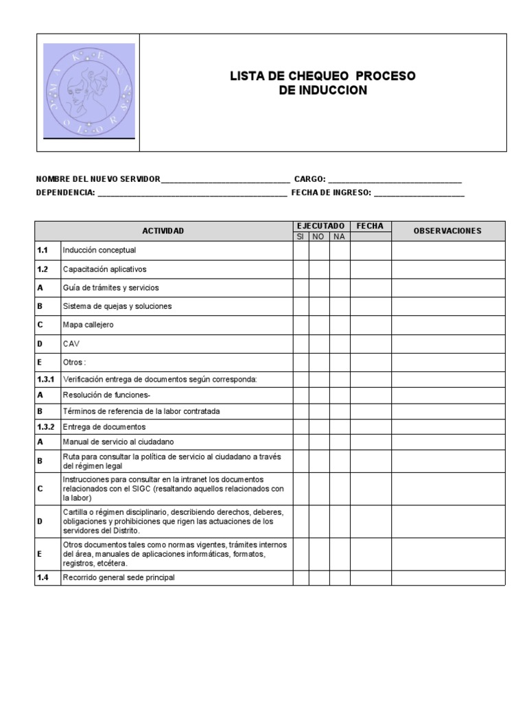 Checklist Inducción de Nuevos Servidores | PDF | Informática