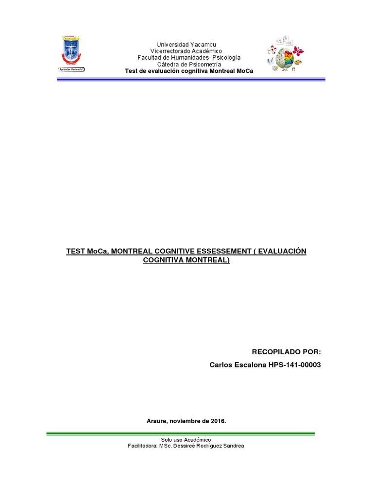 Ficha Técnica del Test MoCa | PDF | Alfa de Cronbach | Validez ...