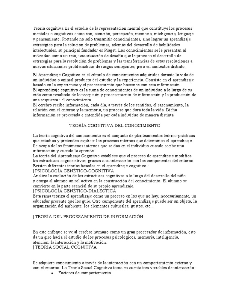 Teoría Cognitiva Es El Estudio de La Representación Mental Que ...