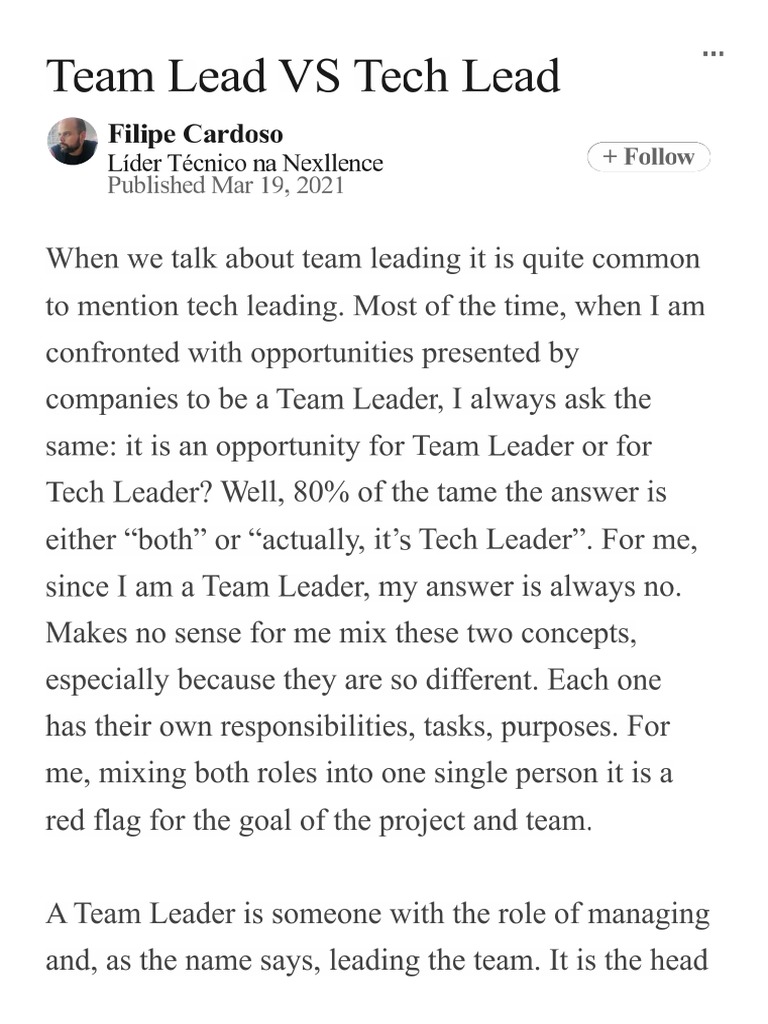 Team Lead VS Tech Lead | PDF