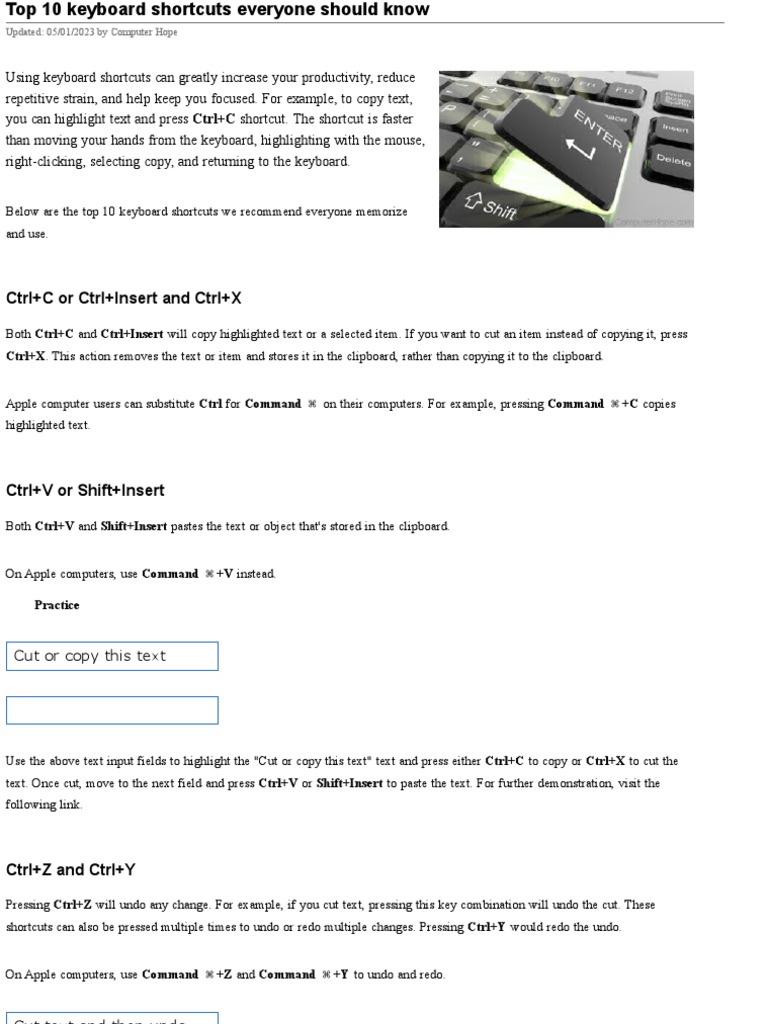 CTRL+C or Ctrl+Insert and CTRL+X Updated 05/01/2023 by Computer Hope