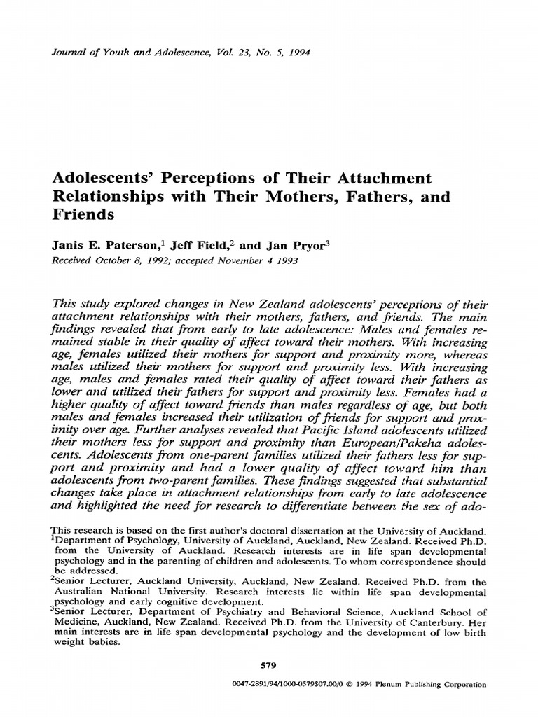 Adolescents' Attachment to Parents and Friends | PDF | Attachment ...