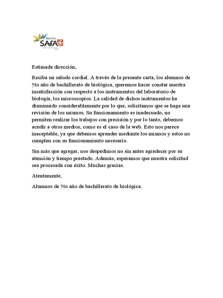 Carta de Queja Formal PDF