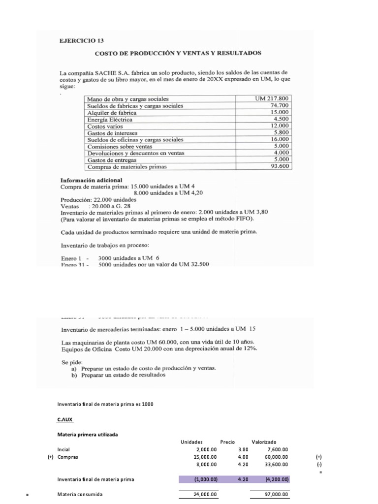 Cálculo de Costos y Resultados Financieros | PDF | Costo | Depreciación