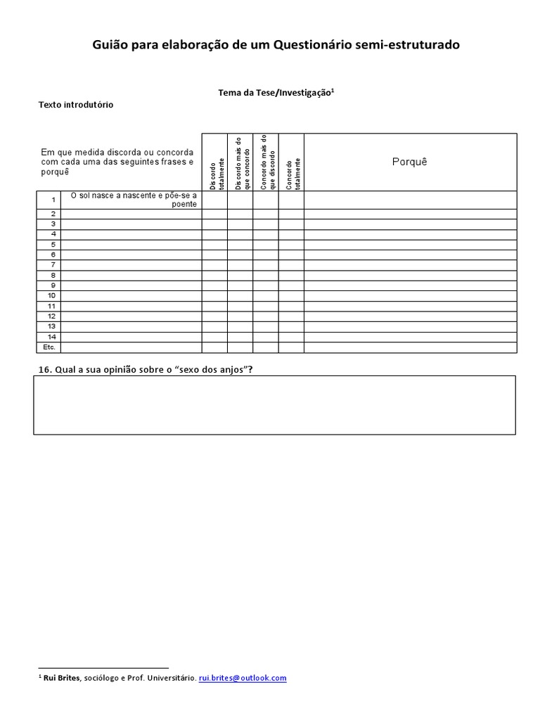Elaboração de Questionário Semi-Estruturado | PDF | Ensino médio
