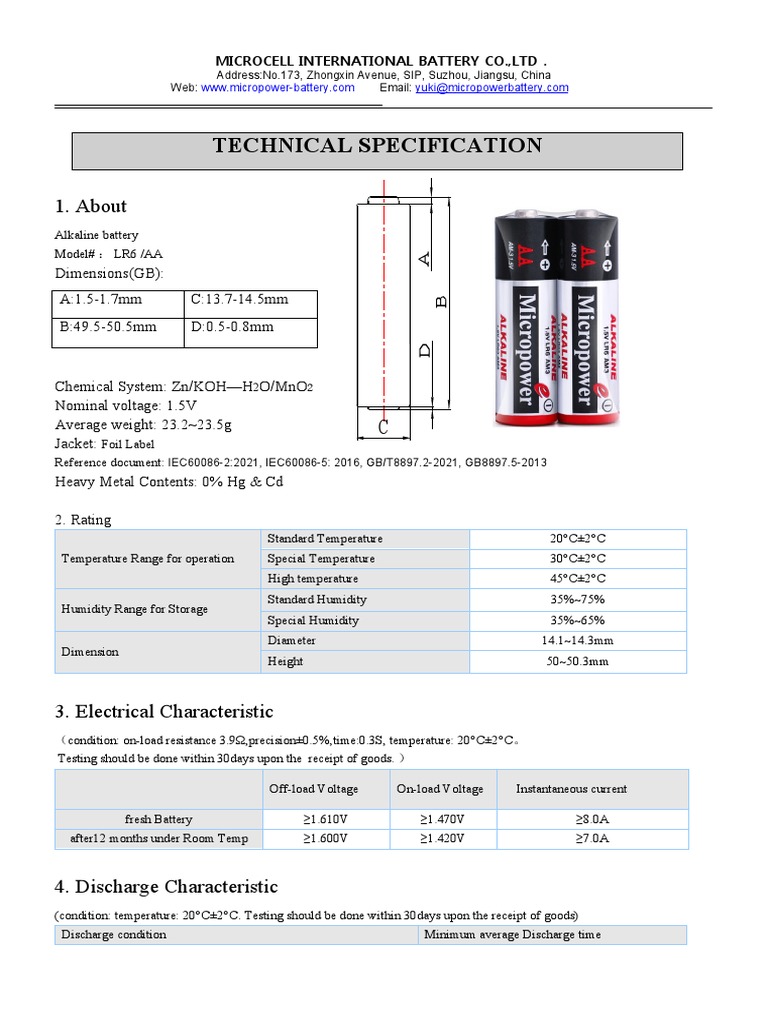 LR6 Specification 380min | PDF | Battery (Electricity) | Energy Storage