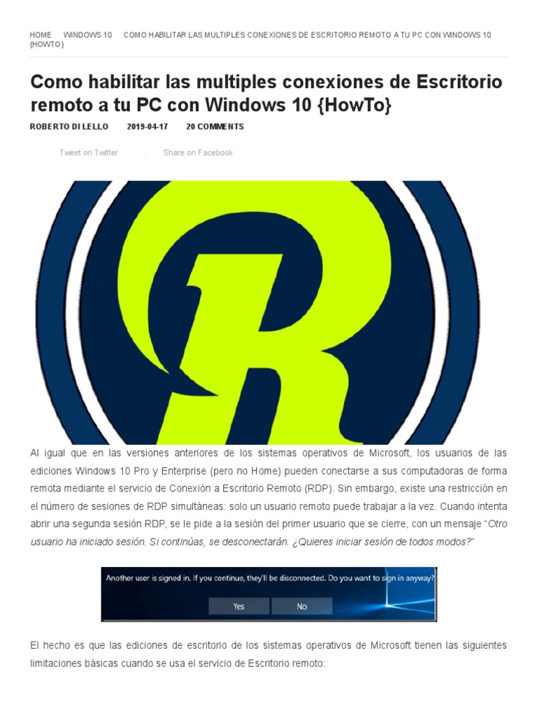 habilitar escritorio remoto windows 10 para varios usuarios