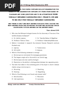 Biology Model Exam Grade 10, 2006