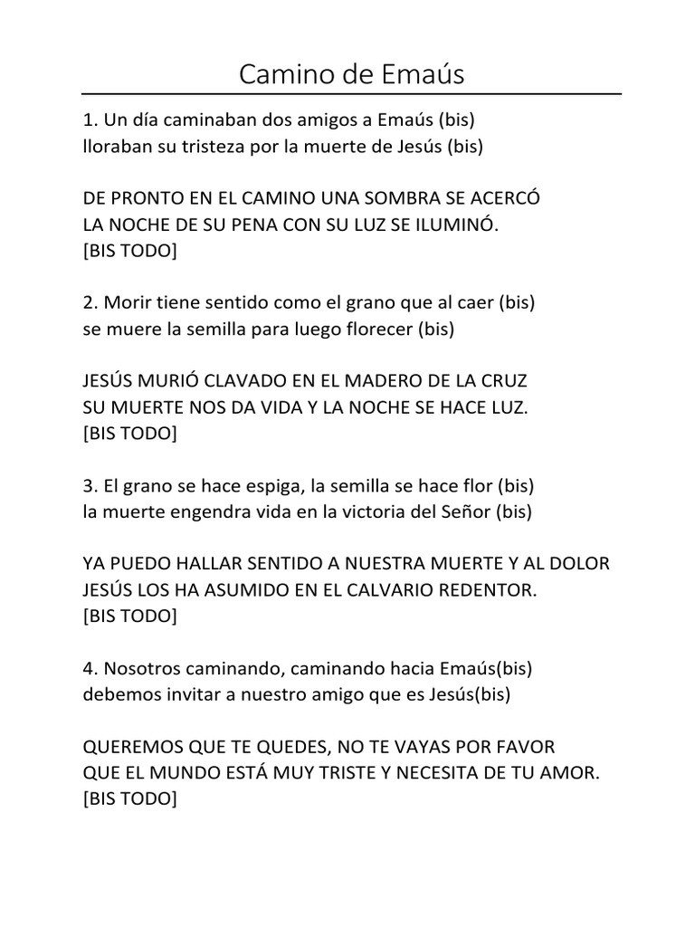 Camino de Emaús: Letra y Reflexión | PDF
