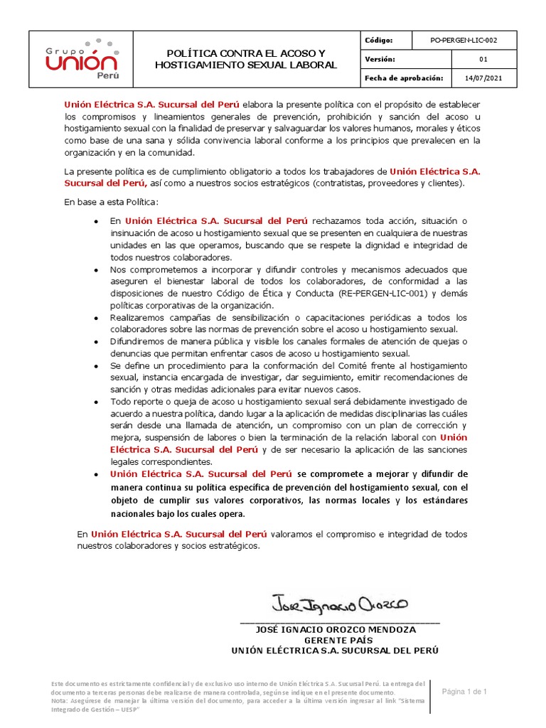 PO-PERGEN-LIC-002 V°01 Política Contra El Acoso y Hostigamiento Sexual ...