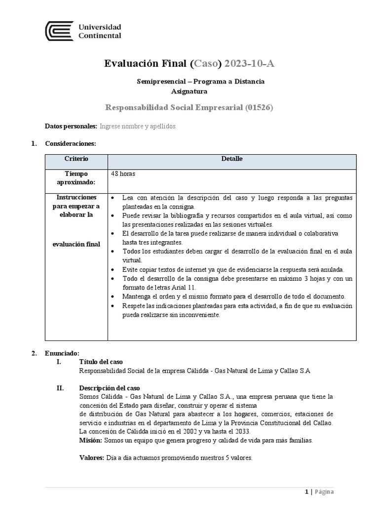 Evaluación Final RSE (2023-10-A) | PDF | Sustentabilidad | Entorno natural