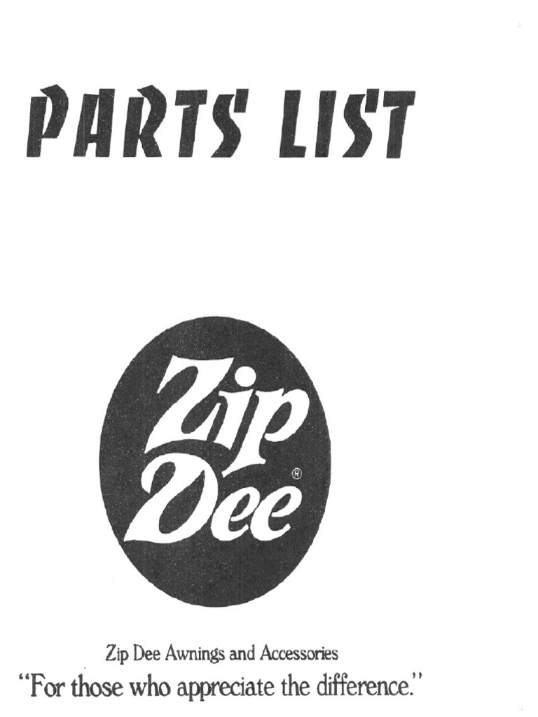 Zip Dee Awning Parts List PDF