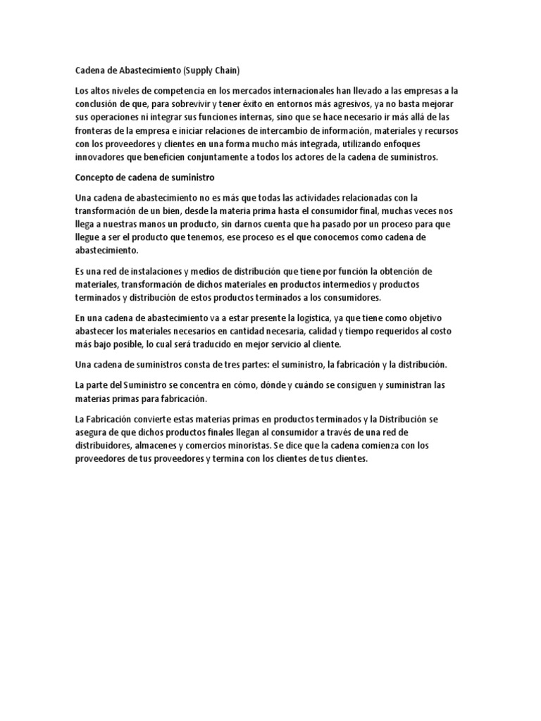 Cadena de Abastecimiento | PDF | Gestión de la cadena de suministro ...