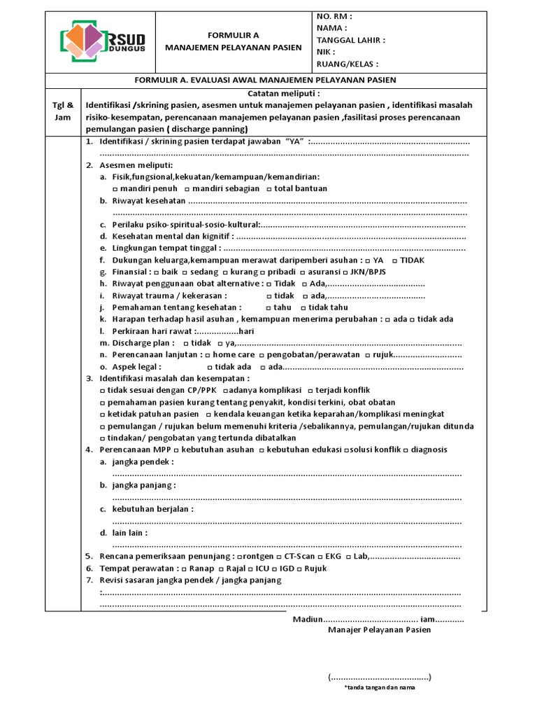 Formulir Evaluasi Manajemen Pasien | PDF