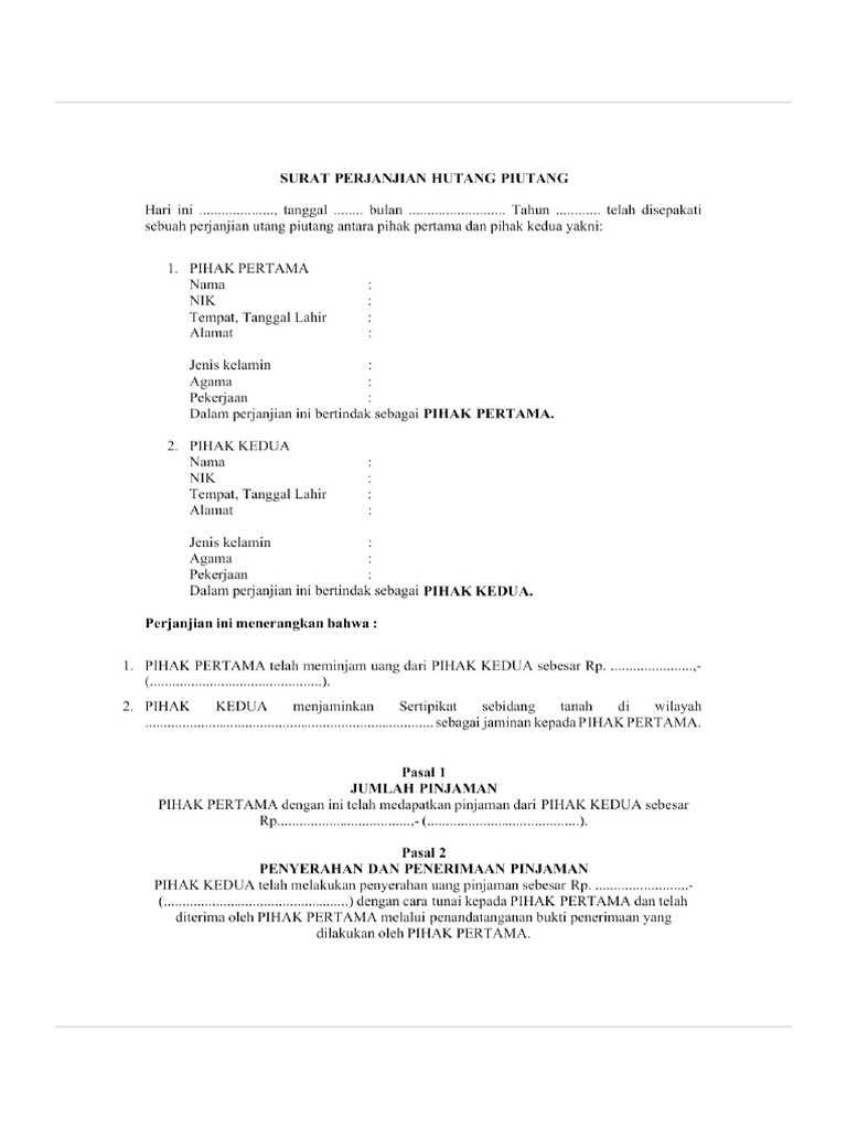 Contoh surat hutang piutang | PDF