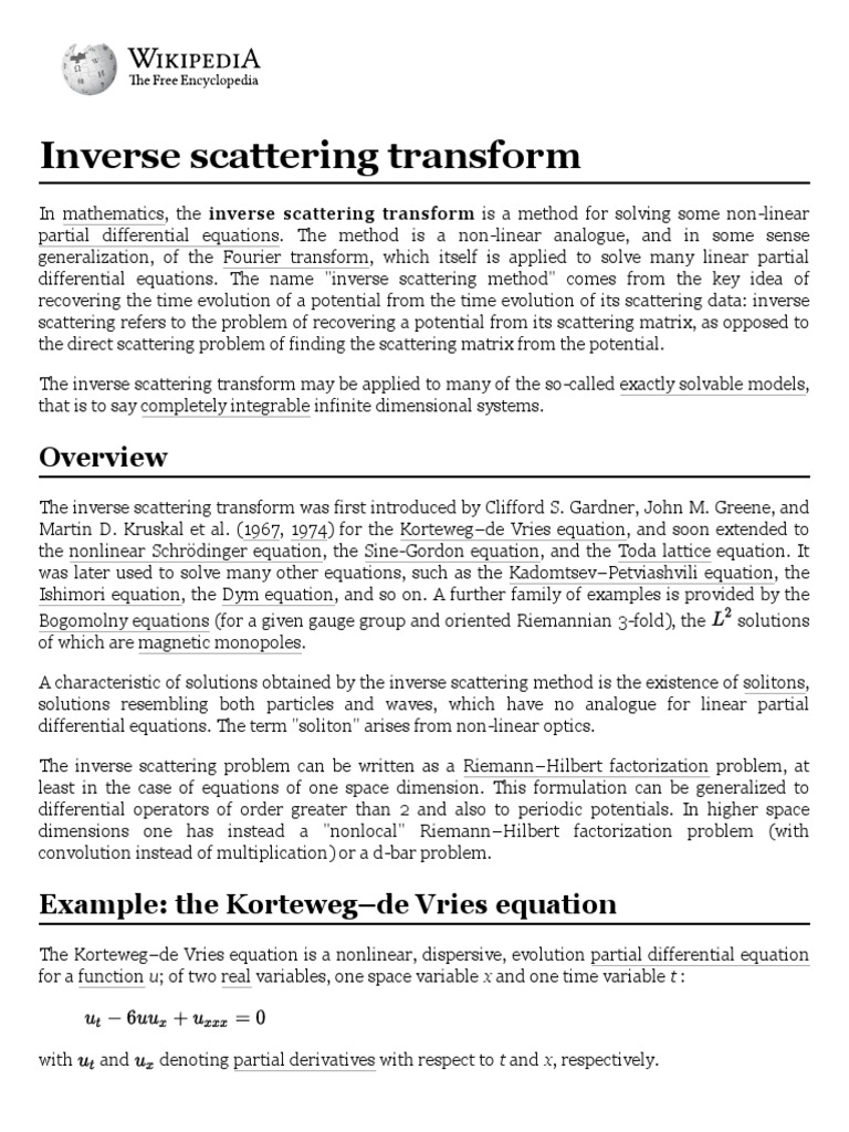Inverse Scattering Transform - Wikipedia.p:Tdf | PDF | Subtraction ...
