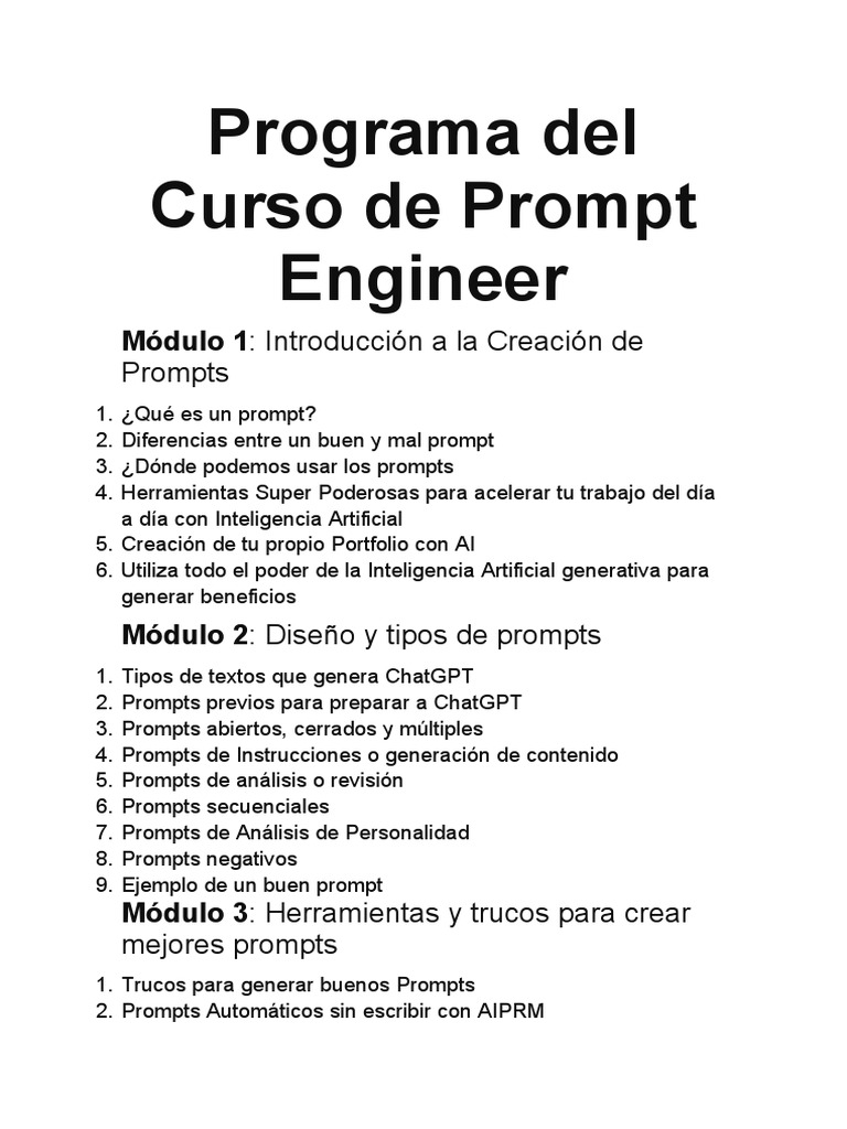 Programa Del Curso de Prompt Engineer | PDF | Informática | Ciencia ...