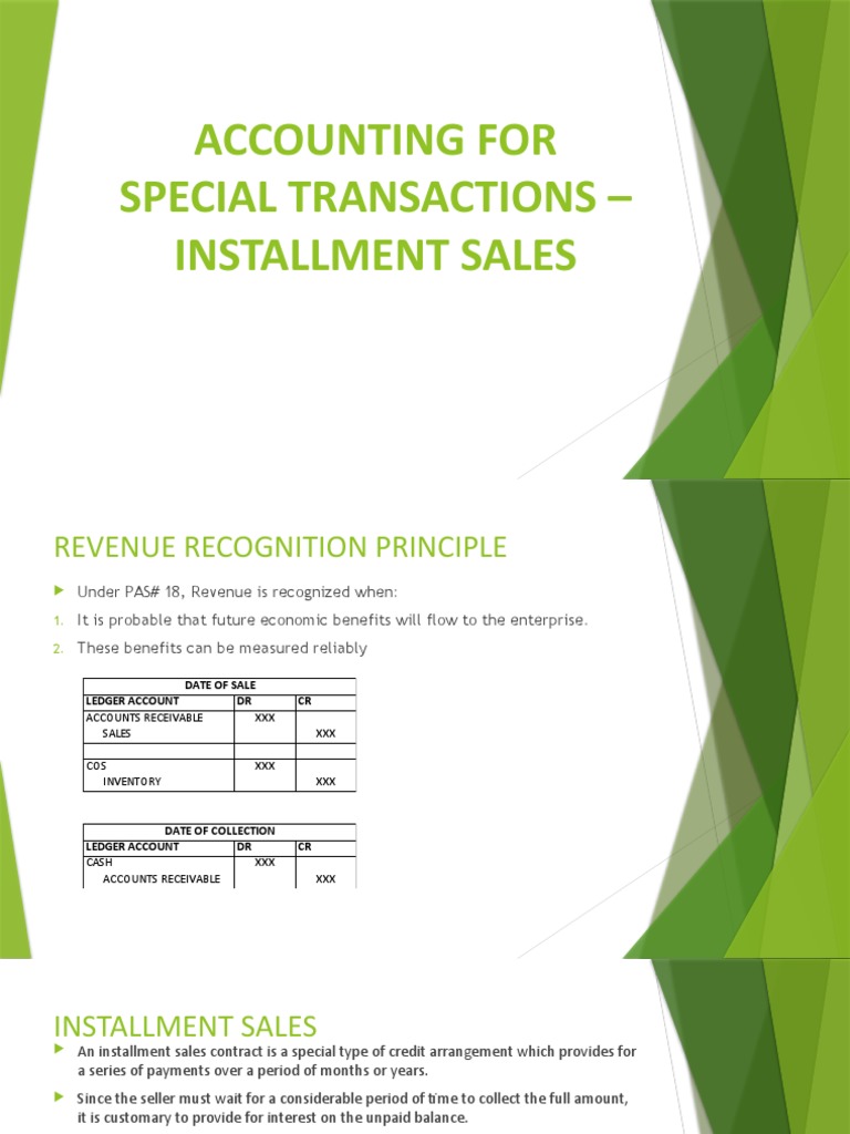 ACCOUNTING FOR SPECIAL TRANSACTIONS - Installment Sales | PDF | Debits ...