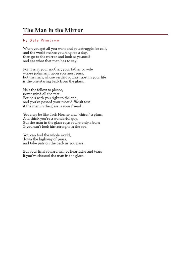 The Man in the Mirror Poem | PDF