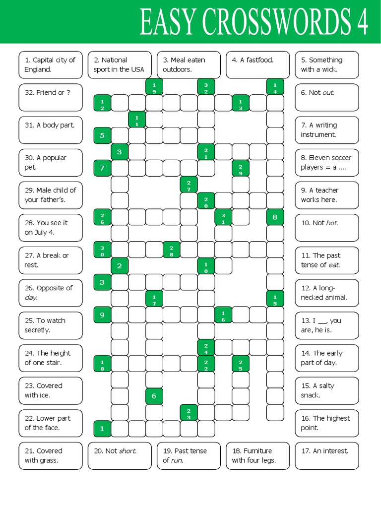 Easy Crosswords 4 Fun Activities Games Reading Comprehension Exercis