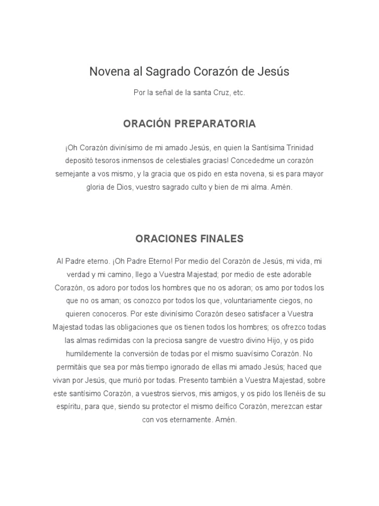 Novena Al Sagrado Corazon de Jesus | PDF | Oración | eucaristía