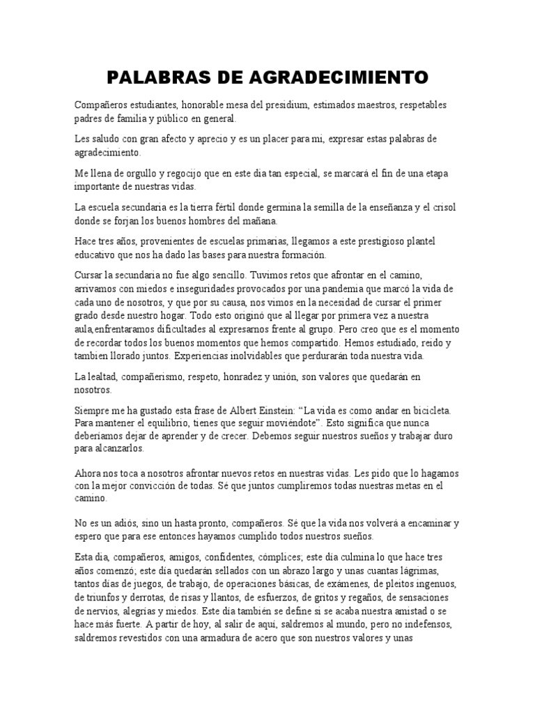 Agradecimientos en la Graduación Escolar | PDF | Salud y bienestar