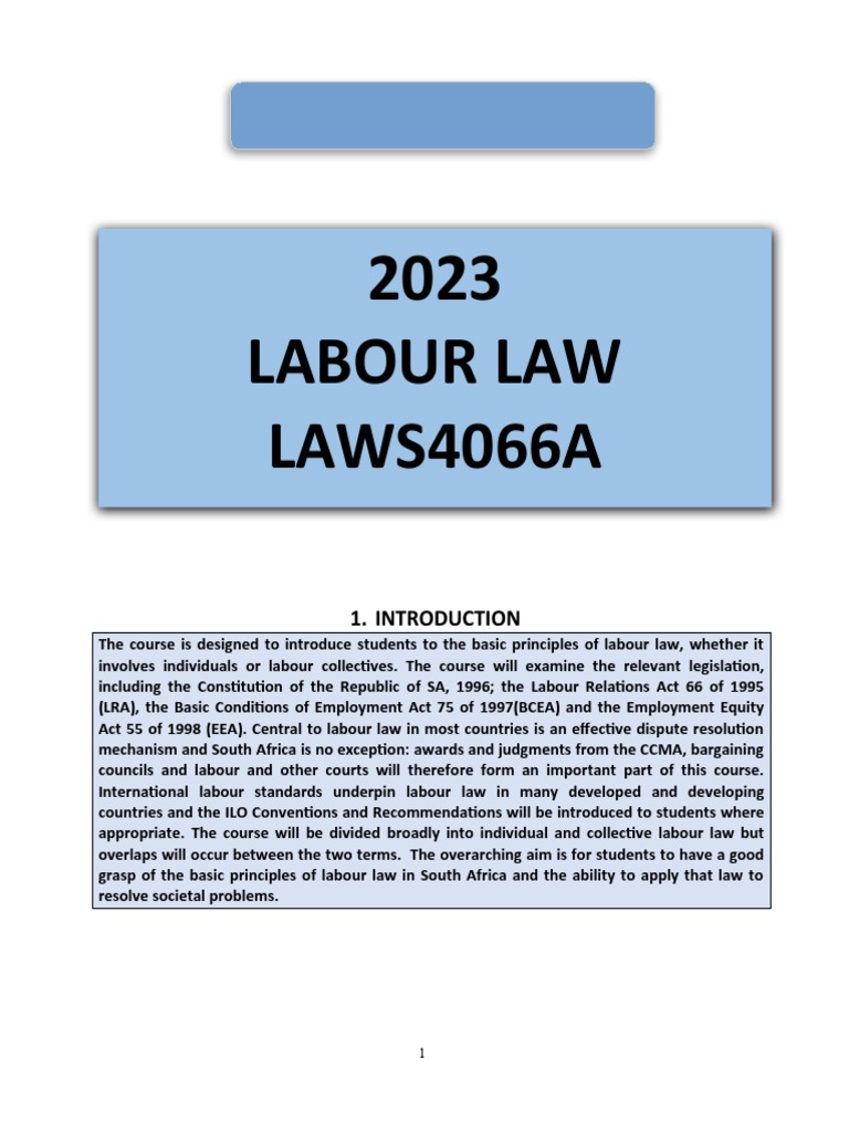 Labour Law Course Outline 2023 Pdf Educational Assessment Labour Law