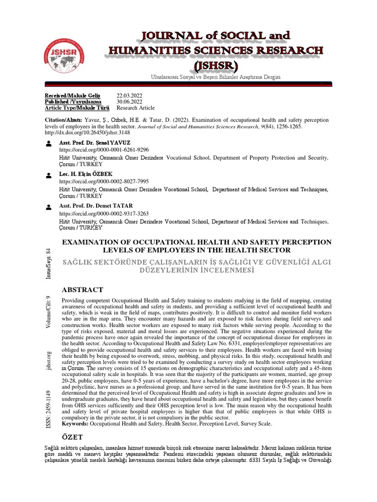 OHS Perception in Health Sector Workers | PDF | Occupational Safety And ...