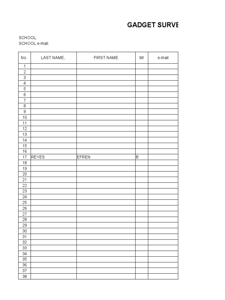 Gadget Survey Sheet for Schools | PDF
