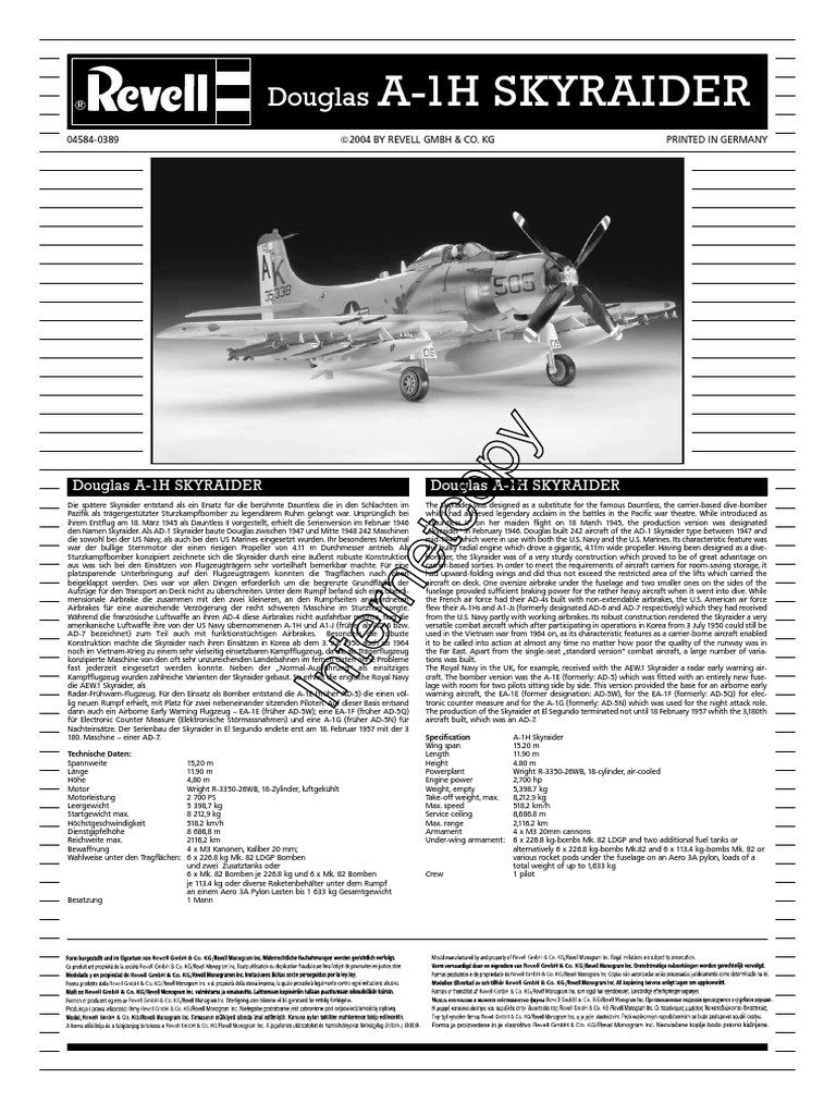 Plasti instructions 1 48 douglas a 1h skyraider revell 04584