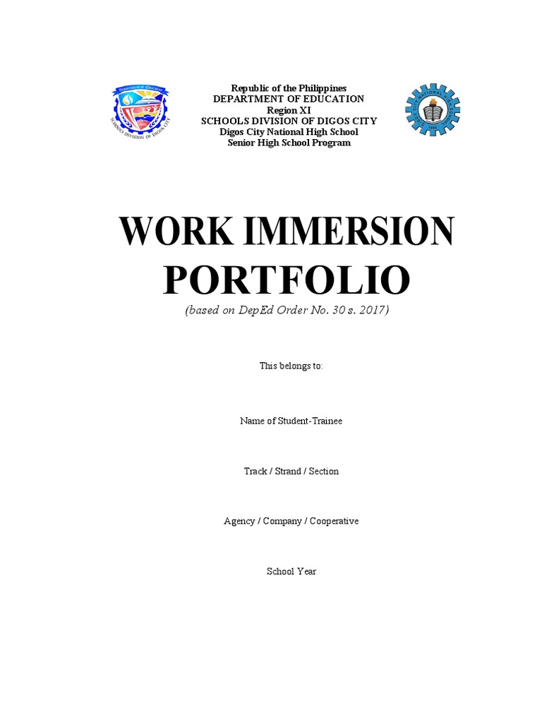 Work immersion portfolio based on deped order no 30 s 2017 pdf