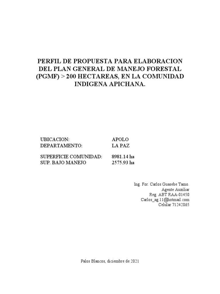 Propuesta de PGMF en Apichana | PDF | Los bosques | Agricultura