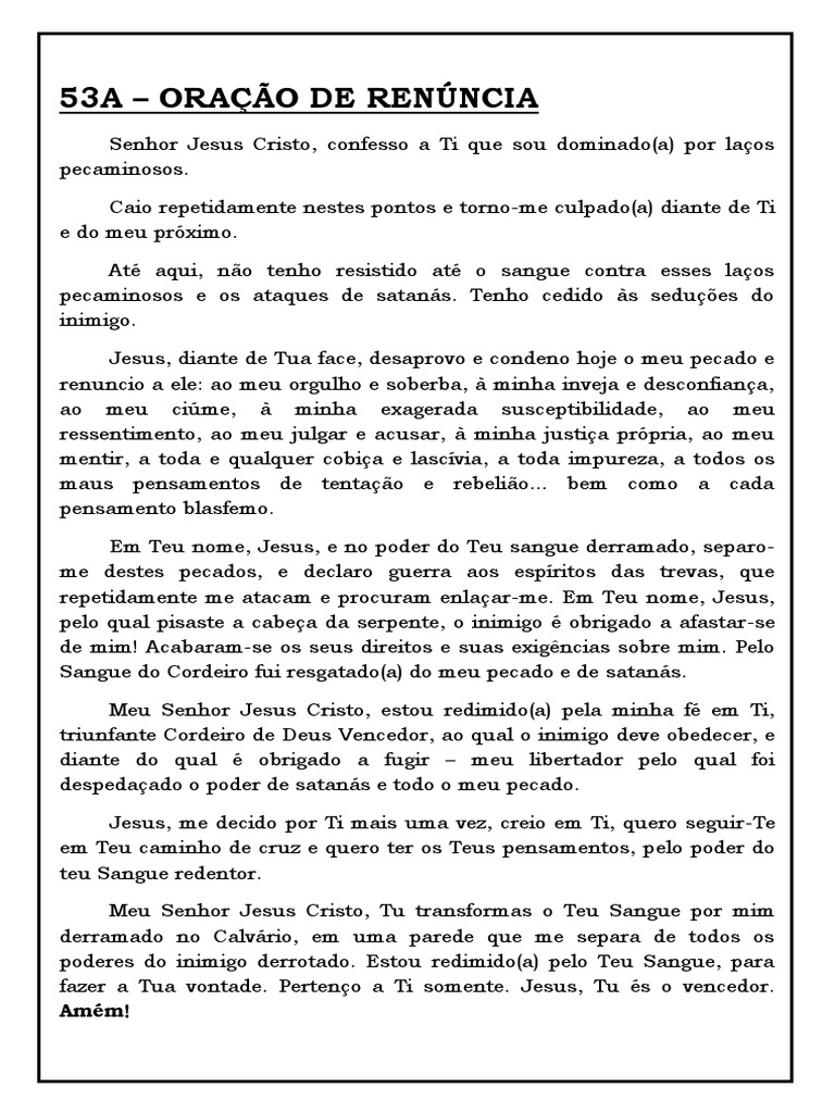 PDF Oração de Renúncia (Livro Orações Selecionadas, Por Cura ...