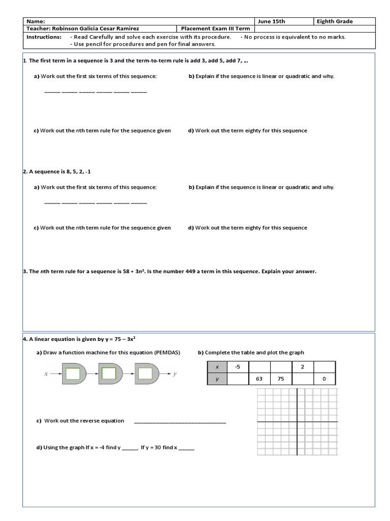 Eighth & Seventh Grade Placement Exam | PDF | Mathematical Objects ...