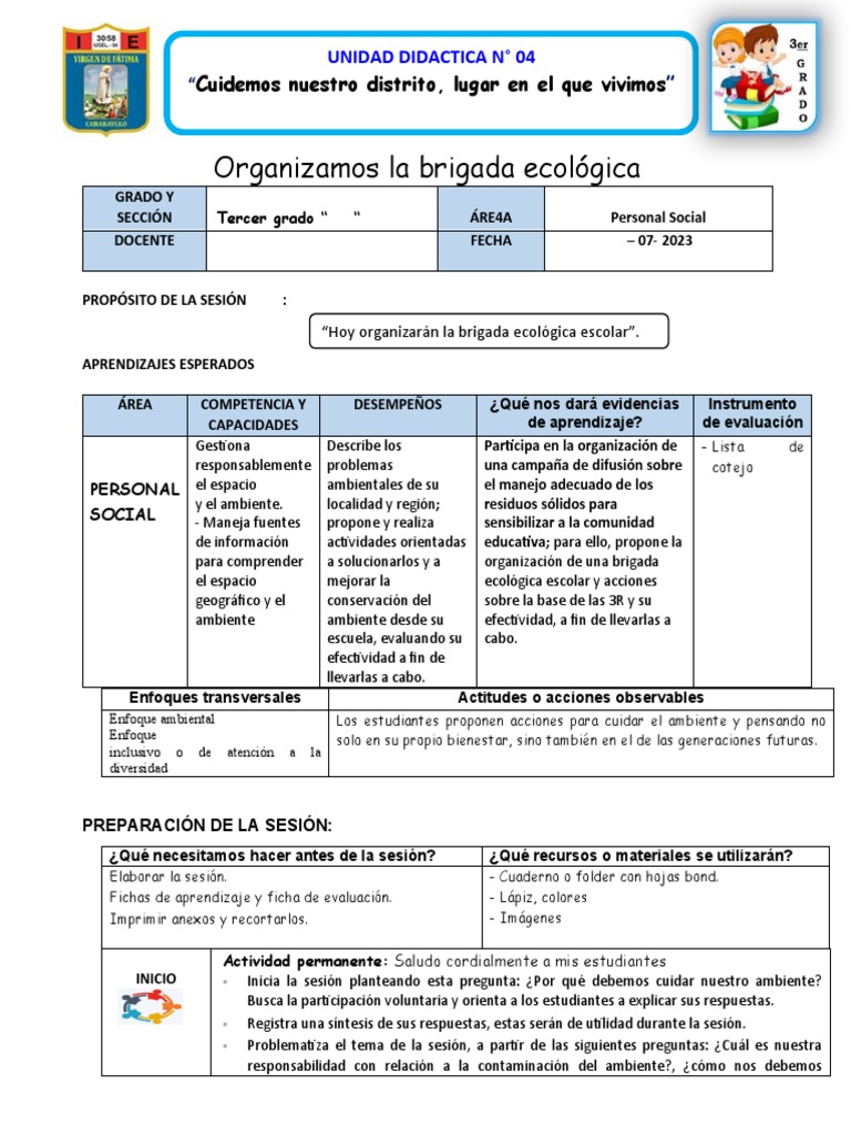Organización de la Brigada Ecológica Escolar | PDF | Evaluación ...