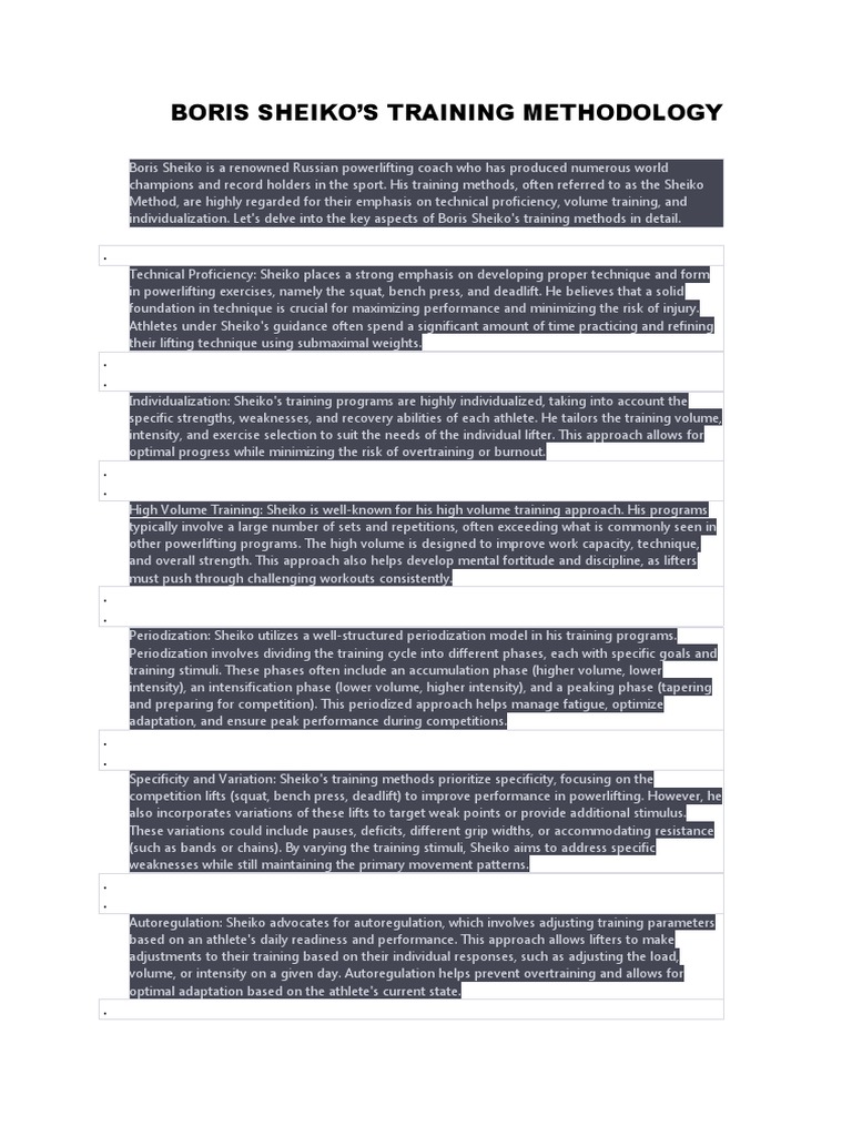 Boris Sheiko's Training Methodology | PDF | Weight Training