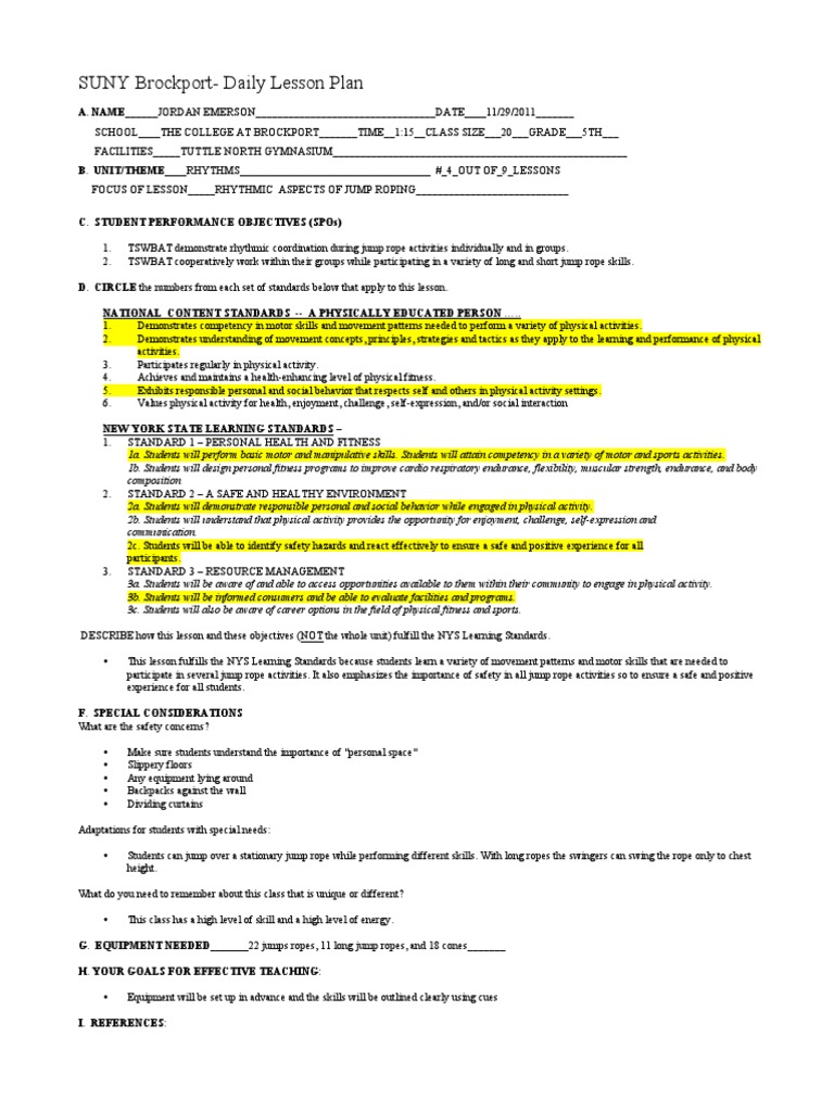 Rhythm Lesson Plan Pdf Physical Education Lesson Plan